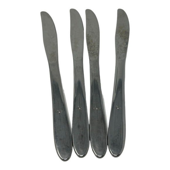 4 Everlasting Stainless Atomic Star Flatware EVR1 Solid Handle Dinner Knives 8" - Picture 1 of 9